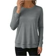 thumbnail image 1 of Ixbnca Women's Long Sleeve Tops Round Neck Solid Color Casual Loose Shirts Women Fall Clothes, 1 of 6