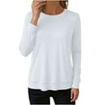 thumbnail image 1 of Ixbnca Women's Long Sleeve Tops Round Neck Solid Color Casual Loose Shirts Women Fall Clothes, 1 of 6
