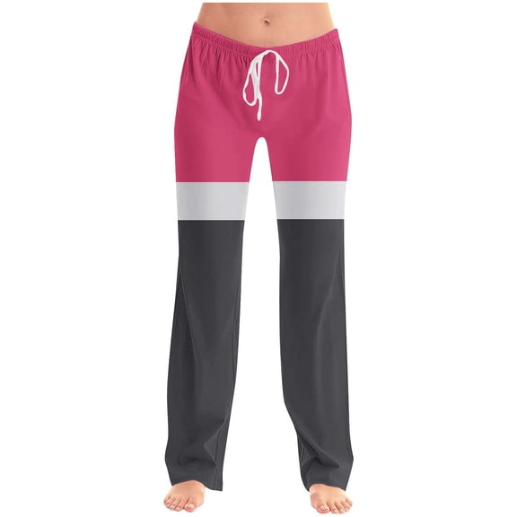 Ixbnca Women's Lounge Pants Color Block Wide Leg Casual Pants with Drawstring Comfy Loose Pajama Trousers