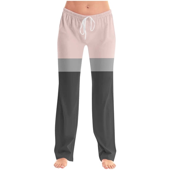 Ixbnca Women's Lounge Pants Color Block Wide Leg Casual Pants with Drawstring Comfy Loose Pajama Trousers