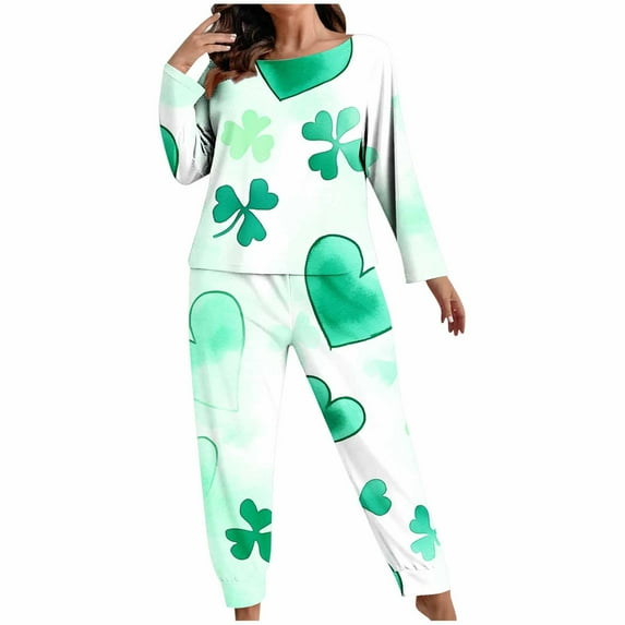 Ixbnca Women's Pajamas Sets for St. Patrick's Day Plus Size 2 Piece Pjs Sets Womens Outfits Sleepwear