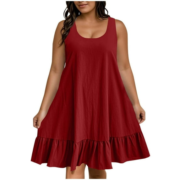 Ixbnca Women's Plus Size Summer Dresses Casual Sleeveless Tank Sundress Womens Loose Flowy Beach Cover Up