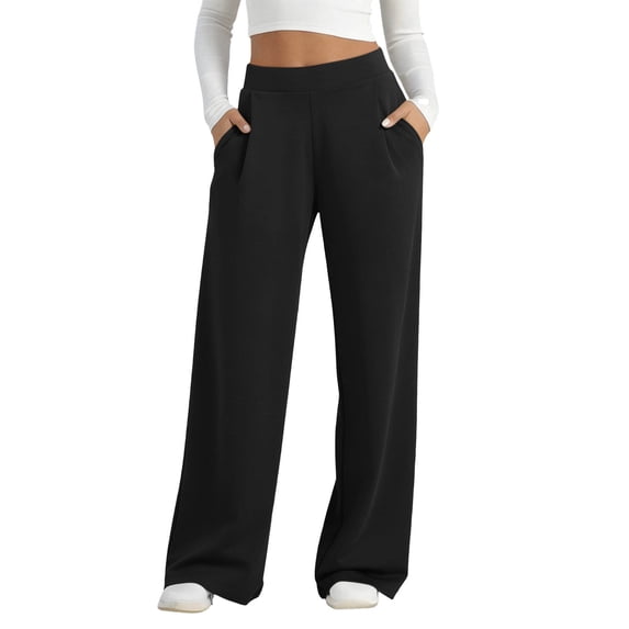Ixbnca Women's Sports Pants Loose Pleated High Waist Pockets Yoga Pants Dressy Wide Leg Casual Business Trousers