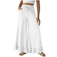 thumbnail image 1 of Ixbnca Womens Flowy Wide Leg Pants Ruffle Hem Palazzo Pants High Waist Drawstring Trousers with Pockets, 1 of 7