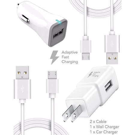 Ixir Huawei nova plus Charger Fast Micro USB 10 ft 2.0 Cable Kit by TruWire (1 Fast Car Charger+ 1Wall Charger+2 Micro USB Cables) True Digital Adaptive Fast Charging up to 50% faster!