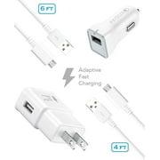 Ixir Microsoft Lumia 650 Charger Fast Micro USB 2.0 Cable Kit by Ixir - (Fast Wall Charger + Fast Car Charger + 2 Cable)
