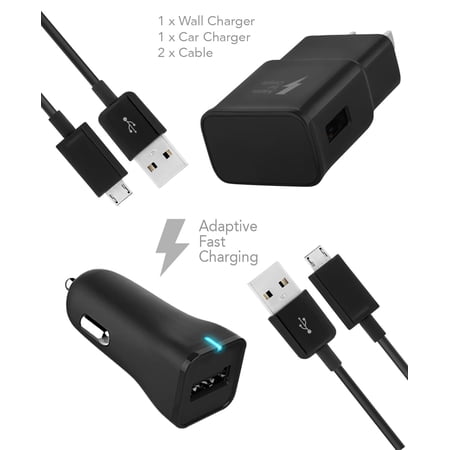 Ixir Motorola Moto Z Force Charger Fast Micro USB 10 ft 2.0 Cable Kit by TruWire - (1 Fast Car Charger+ 1Wall Charger+2 Micro USB Cables) True Digital Adaptive Fast Charging up to 50% faster!