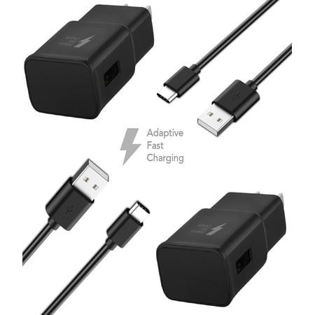 Samsung Galaxy S8 Edge Adaptive Fast Charger Type-C 2.0 Cable Kit by Ixir {2Wall Chargers -2 Type-C Cables} True Digital Adaptive Fast Charging