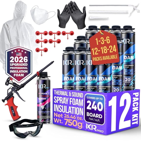 Ixirpro 12-Pack Expanding Spray Foam Insulation Kit (25.4 oz / 720g) - High Density Closed Cell Sealant for Walls, Ceiling, Windows & Doors