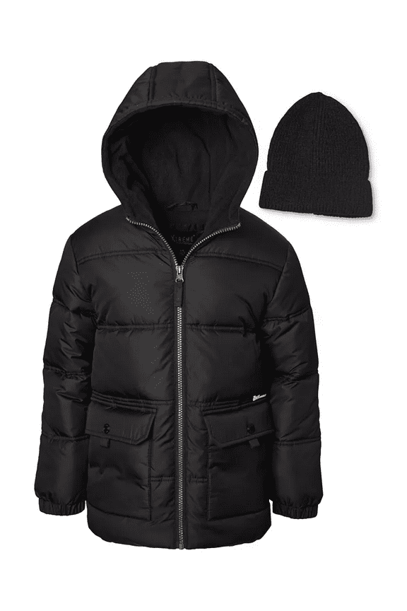 BLACK Big Boys Fleece-Lined Full-Zip Hooded Puffer Jacket, US 3T