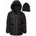 thumbnail image 1 of Ixtreme BLACK Big Boys Full-Zip Hooded Puffer Jacket w/ Knit Beanie, US Large, 1 of 3