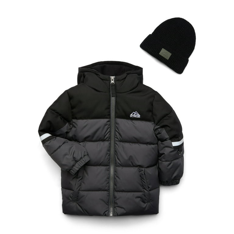 Ixtreme Toddler Color Block Puffer Jacket with Knit Hat Sizes 2T 4T