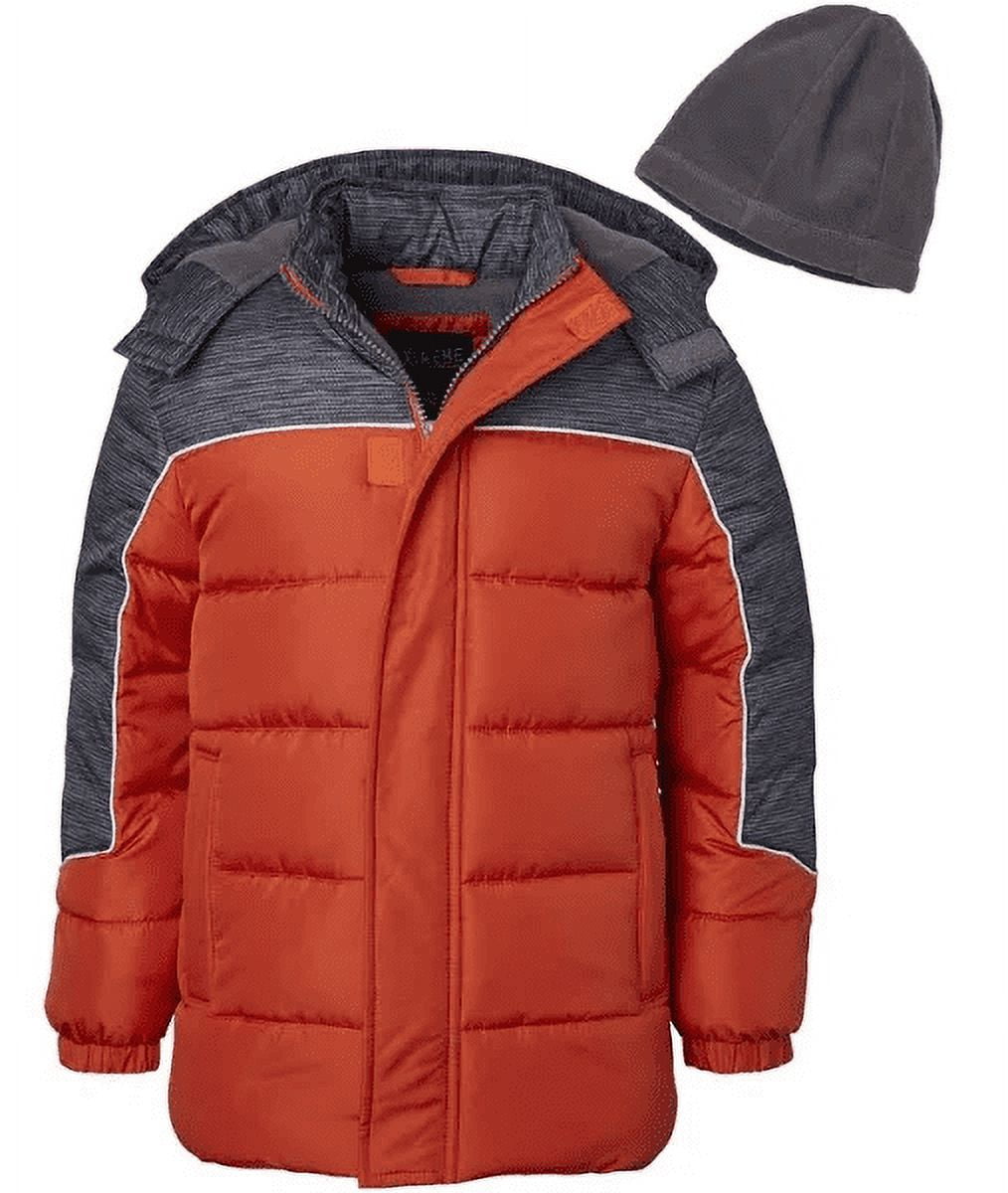 IXTREME Boys BARN ORANGE/GREY Color Block Puffer Jacket Free Hat 4