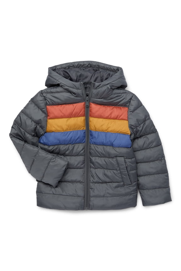Boys Retro Stripe Quilted Hooded Puffer Jacket, Sizes 4-18