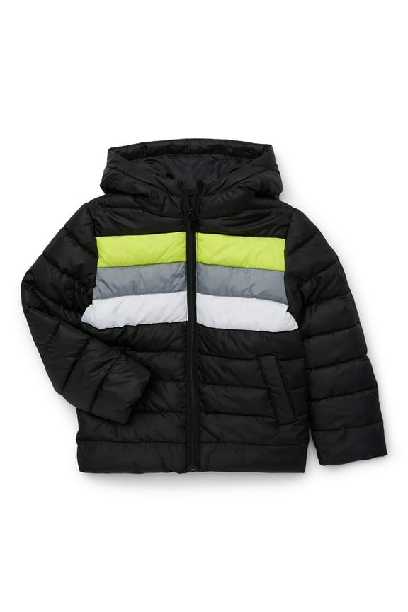 Boys Retro Stripe Quilted Hooded Puffer Jacket, Sizes 4-18