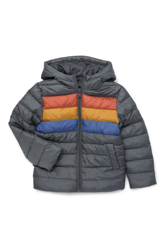 Boys Retro Stripe Quilted Hooded Puffer Jacket, Sizes 4-18