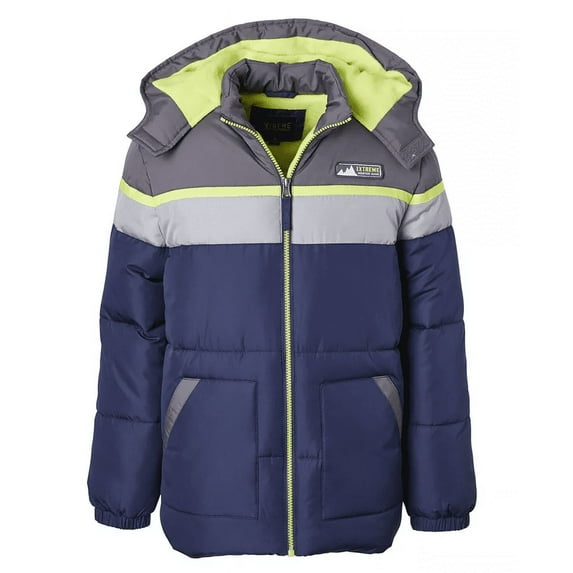 Ixtreme Navy Big Boys Color Blocked Puffer Jacket with Fleece Hat Set