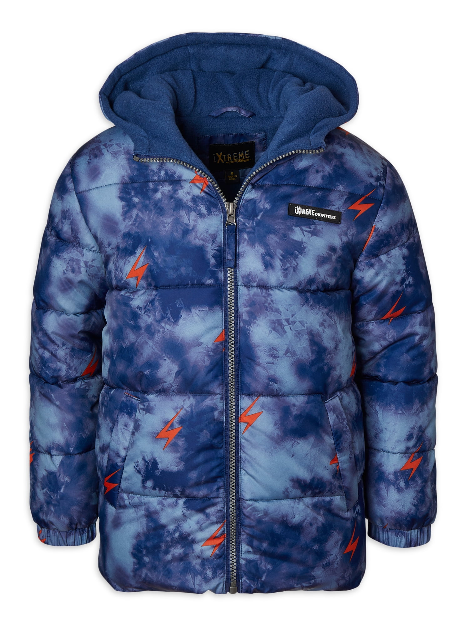 Ixtreme Toddler Boy Tie Dye Lightning Bolt Printed Hooded Puffer