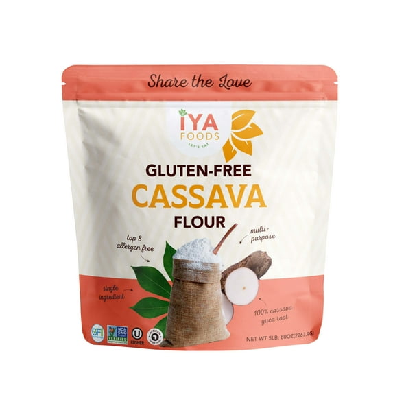 Iya Foods Premium Cassava Flour 5lbs Pack | Grain-Free, Gluten-Free Baking Flour - Made From 100 % Yuca Root - Non-GMO Verified, Gluten Free Certified, Kosher Certified