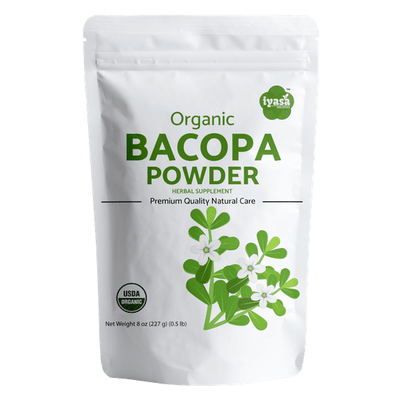 Iyasa Holistics Organic Bacopa Powder , 16 ounce /1 pound lb, Brahmi Powder Herb for Hair Growth and Brain Function, Capsules Alternative
