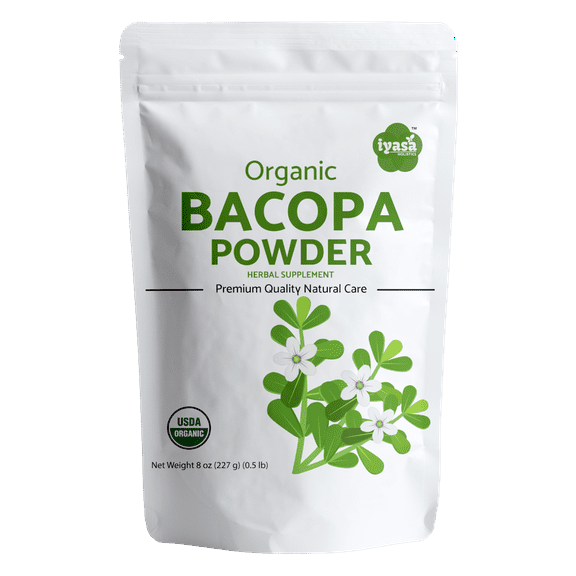 Iyasa Holistics Organic Bacopa Powder, 8 oz Brahmi powder for brain and hair