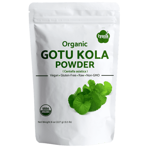 Iyasa Holistics Organic Gotu Kola Powder, 8 oz Value Pack for Brain, Hair and Skin care