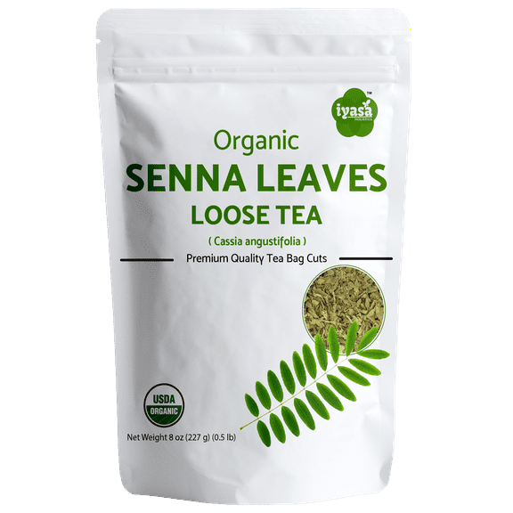 Iyasa Holistics Organic Senna Leaves Loose Tea,Cut and Sifted Loose, Relaxing, Caffeine Free, Night Time Tea, Resealable Pack 08 Ounce