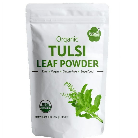 Iyasa Holistics Organic Tulsi Leaf Powder Holy Basil Tea Powder Ocimum Sanctum, Ayurveda Superfood Resealable Pouch 8 OZ / 226 GM