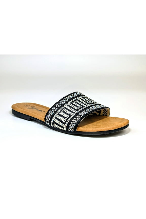 Women's Black One Piece Rhinestone Slide Size 6 - 11