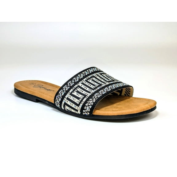 Iynx Women's Black One Piece Rhinestone Slide Size 6 - 11