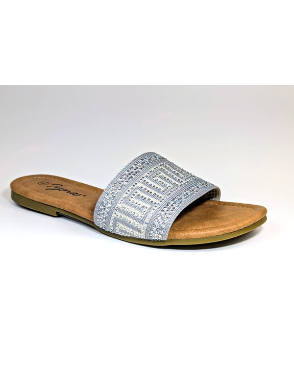 Women's Grey One Piece Rhinestone Slide Size 6 - 11