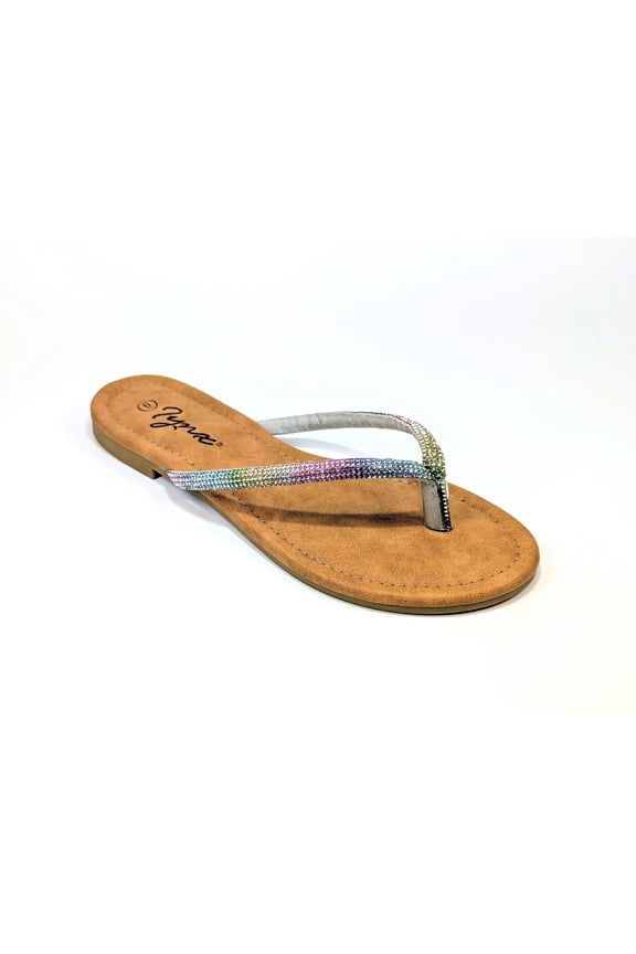 Women's Sandals Rhinestone Thong Flip Flop, Rainbow, Size 6-10