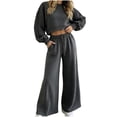 thumbnail image 1 of Iyufng 2 Piece Polka Dot Outfits for Women, Cropped Sweatshirt Drawstring Wide Leg Pants with Pockets Casual Loungewear Matching Set, 1 of 7