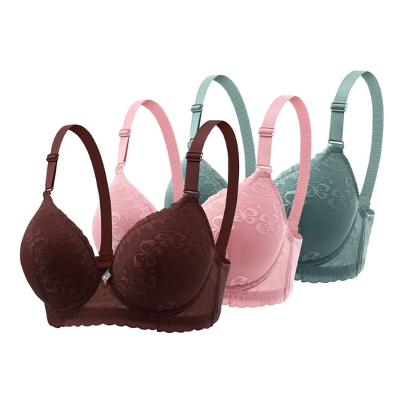 Iyufng 3PC Woman's Underwire Bra Push Up Lace Bralette Comfortable Breathable Underwear 3Piece Set