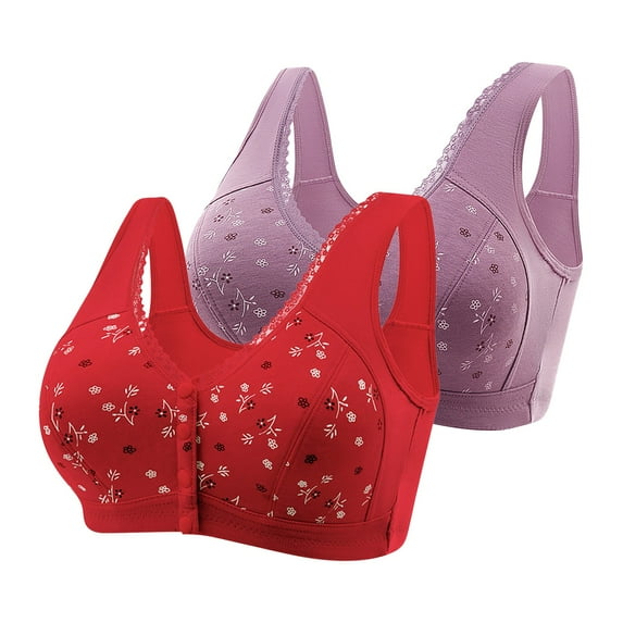 Iyufng Bras for Women Plus Size,Push Up Wireless Bra Front Closure,2PC Sexy Front Buckle for Middle-Aged and Elderly Underwear Soft Cotton Tank Top Without Steel Ring Printed