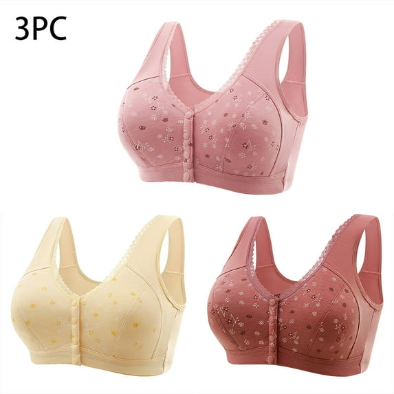 Iyufng Bras for Women Plus Size,Push Up Wireless Bra Front Closure,3PC Sexy Front Buckle for Middle-Aged and Elderly Underwear Soft Cotton Tank Top Without Steel Ring Printed