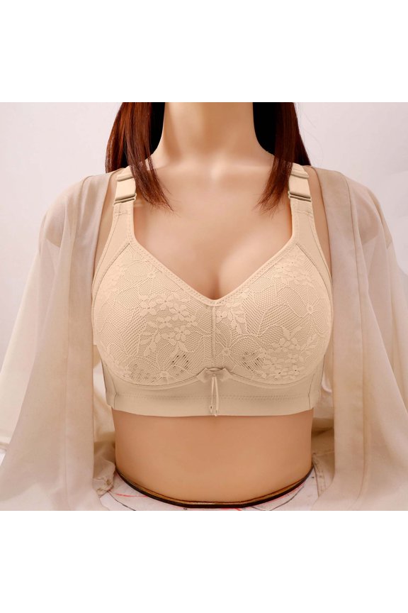 Bras for Women Plus Size,Push Up Wireless Bra Front Closure,Woman's Fashion Comfortable Breastplate Lace Breathable Bra Underwear No Rims