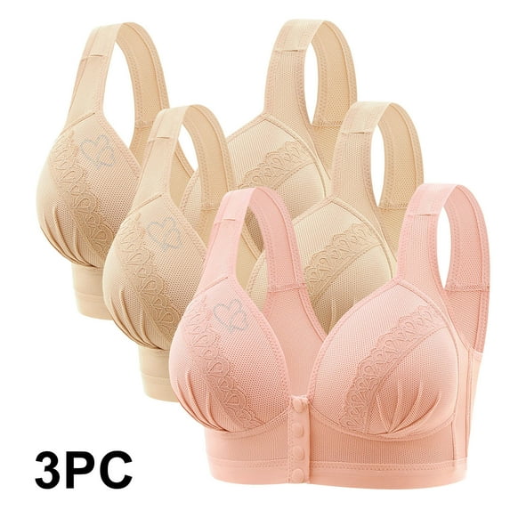 Iyufng Bras for Women,Push up Wireless Bra,3PC Traceless Comfortable No Steel Ring Breathable Gathering Front Opening Buckle Bra Woman Underwear,Front Closure Bras Plus Size