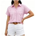 thumbnail image 1 of Iyufng Checkered Blouses for Women Short Sleeve Collared Button-Down Blouses Summer Casual Tops, 1 of 5