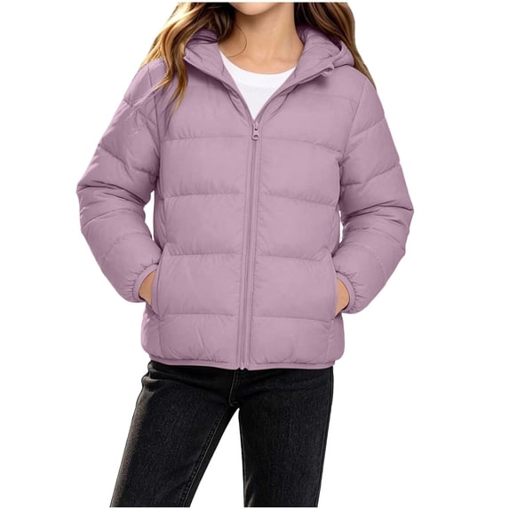 Iyufng Children's Hooded Lightweight Puffer Jackets Zip Up Quilted Unisex Warm Winter Coat with Side Hand Pockets