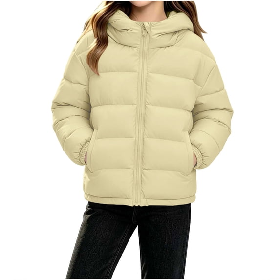 Iyufng Children's Hooded Puffer Jackets Zip Up Elastic Cuff Casual Short Quilted Winter Coat with Side Pockets