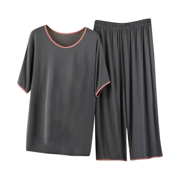 Iyufng Pajama Sets,Loungewear for Women,Thin Loose Casual Ice Silk Short Sleeve Top with Capri Pants 2 Piece Pjs Sets,Sleepwear Sets Homewear,L-XXL