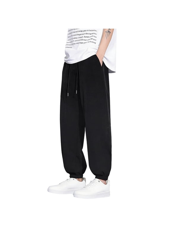 Cuffed Pants for Men Elastic Waist Drawstring Casual Trouser