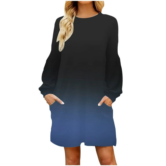 Iyufng Dresses for Women Plus Size on Womens Dresses Long Sleeve,Round-neck Fashion Print High Waist Mid-Calf Casual Mini Dresses,Fall Dresses for Women 2024