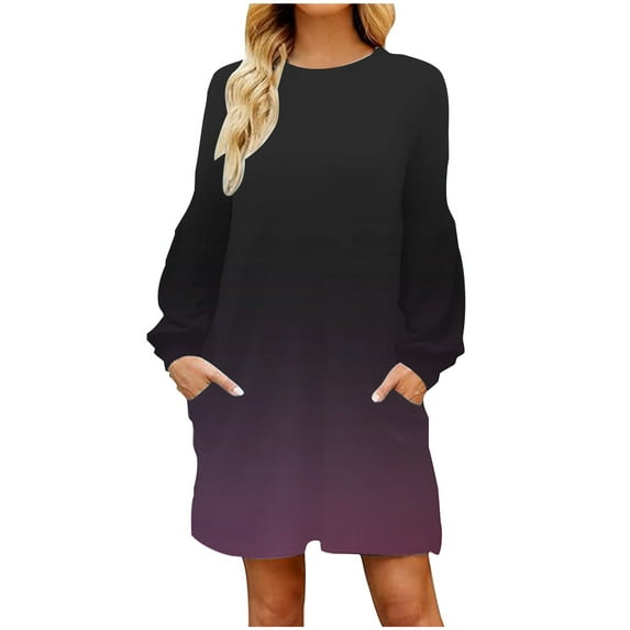 Iyufng Dresses for Women Plus Size on Womens Dresses Long Sleeve,Round-neck Fashion Print High Waist Mid-Calf Casual Mini Dresses,Fall Dresses for Women 2024