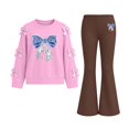 thumbnail image 1 of Iyufng Fall 2 Piece Sets for Girls, Bow Decor Top with Slightly Flared Pant Set, Girls Printed Tracksuits, Ages 5–15 Multiple Colors, 1 of 7