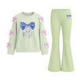 thumbnail image 1 of Iyufng Fall 2 Piece Sets for Girls, Bow Decor Top with Slightly Flared Pant Set, Girls Printed Tracksuits, Ages 5–15 Multiple Colors, 1 of 7