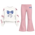 thumbnail image 1 of Iyufng Fall 2 Piece Sets for Girls, Bow Decor Top with Slightly Flared Pant Set, Girls Printed Tracksuits, Ages 5–15 Multiple Colors, 1 of 8
