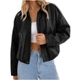 thumbnail image 1 of Iyufng Faux Leather Cropped Jackets for Women Collared Long Sleeve Full Zip Loose Casual Short Outerwear, 1 of 7