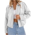 thumbnail image 1 of Iyufng Faux Leather Cropped Jackets for Women Collared Long Sleeve Full Zip Loose Casual Short Outerwear, 1 of 7